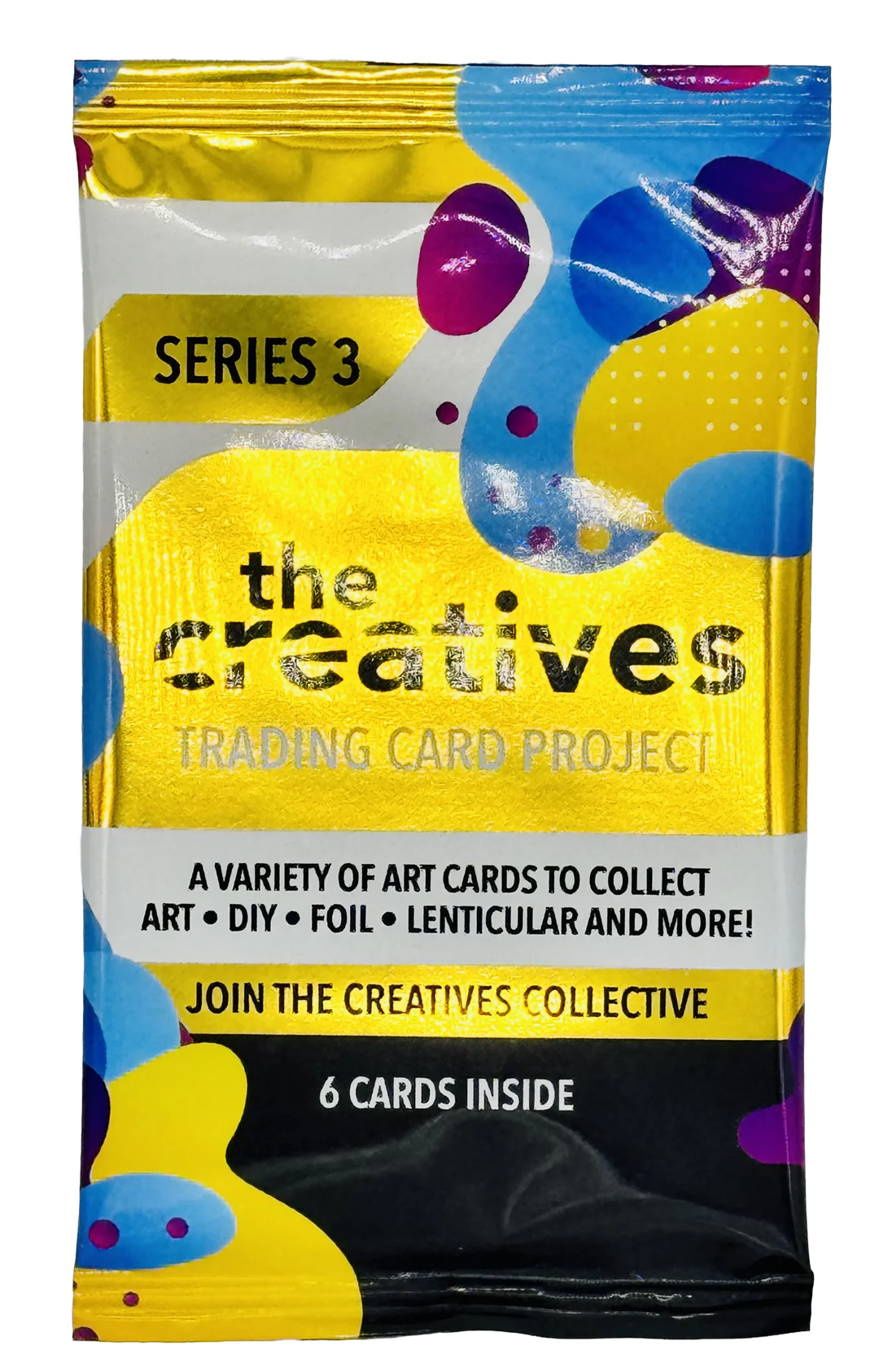 The Creatives: Trading Card Project - Series 3 One Pack (6 Cards) featuring artists' works and collectible elements.
