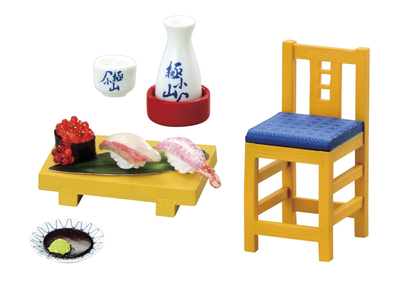 Wait for me! Downtown's human sushi Re-ment Blind Box Series includes 8 toy designs depicting a sushi bar setup.