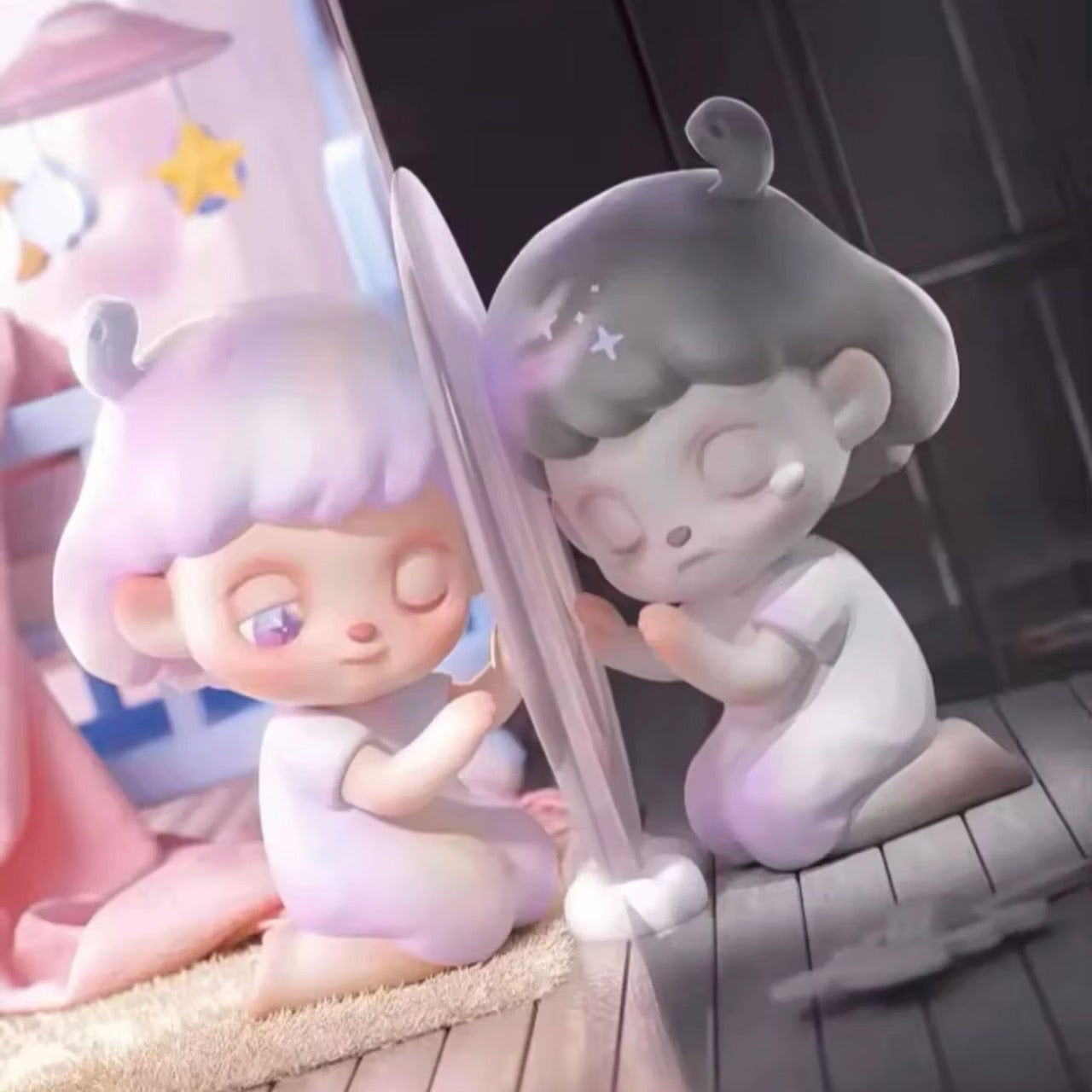 ANMOO Amo World is a Lie Fairy Tale Blind Box Series figurine featuring cartoon boy and girl characters, available for preorder, ships May 2025.
