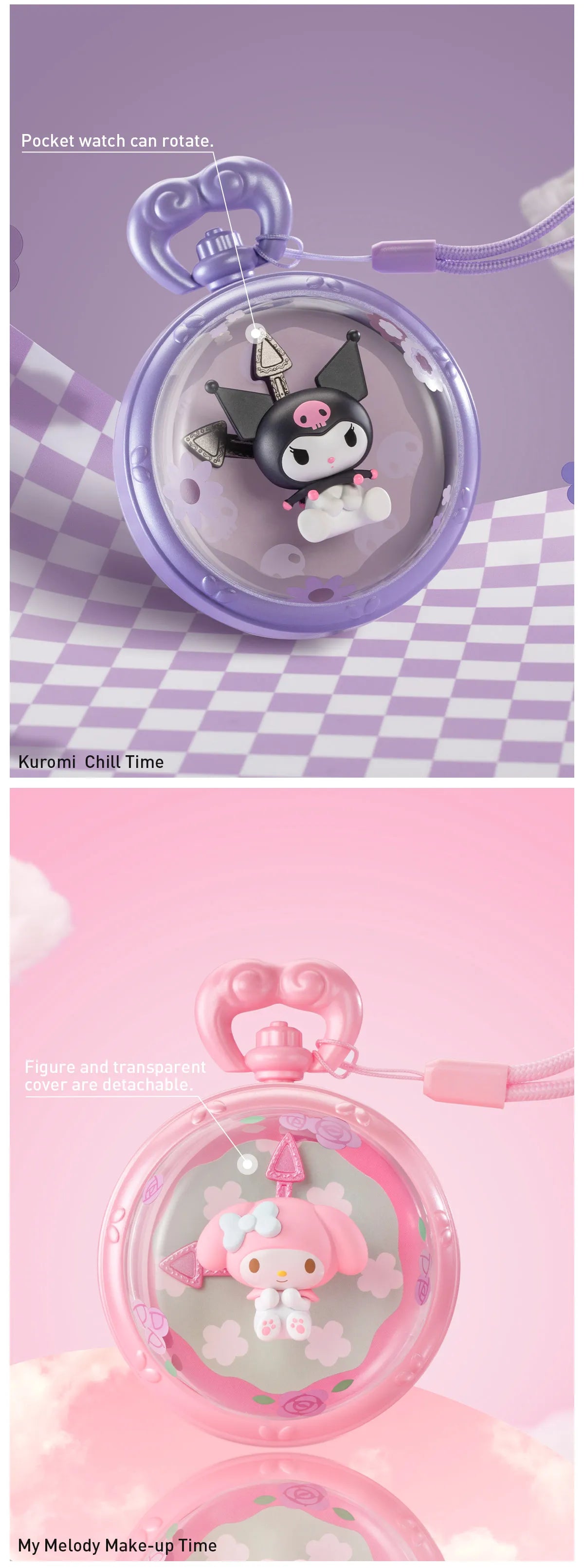 The Wonderful Time With Hello Kitty and Friends Series Scene Sets Blind Box features a pink toy with a cartoon character in a round container.