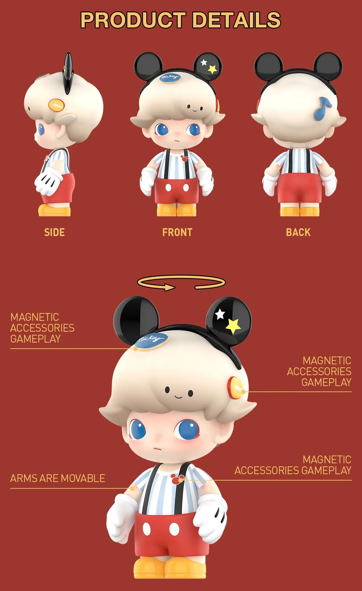 MEGA JUST DIMOO 400% Mickey Mouse preorder figure, featuring a cartoon character with mouse ears, made of PVC/ABS, stands 28cm tall including ears.