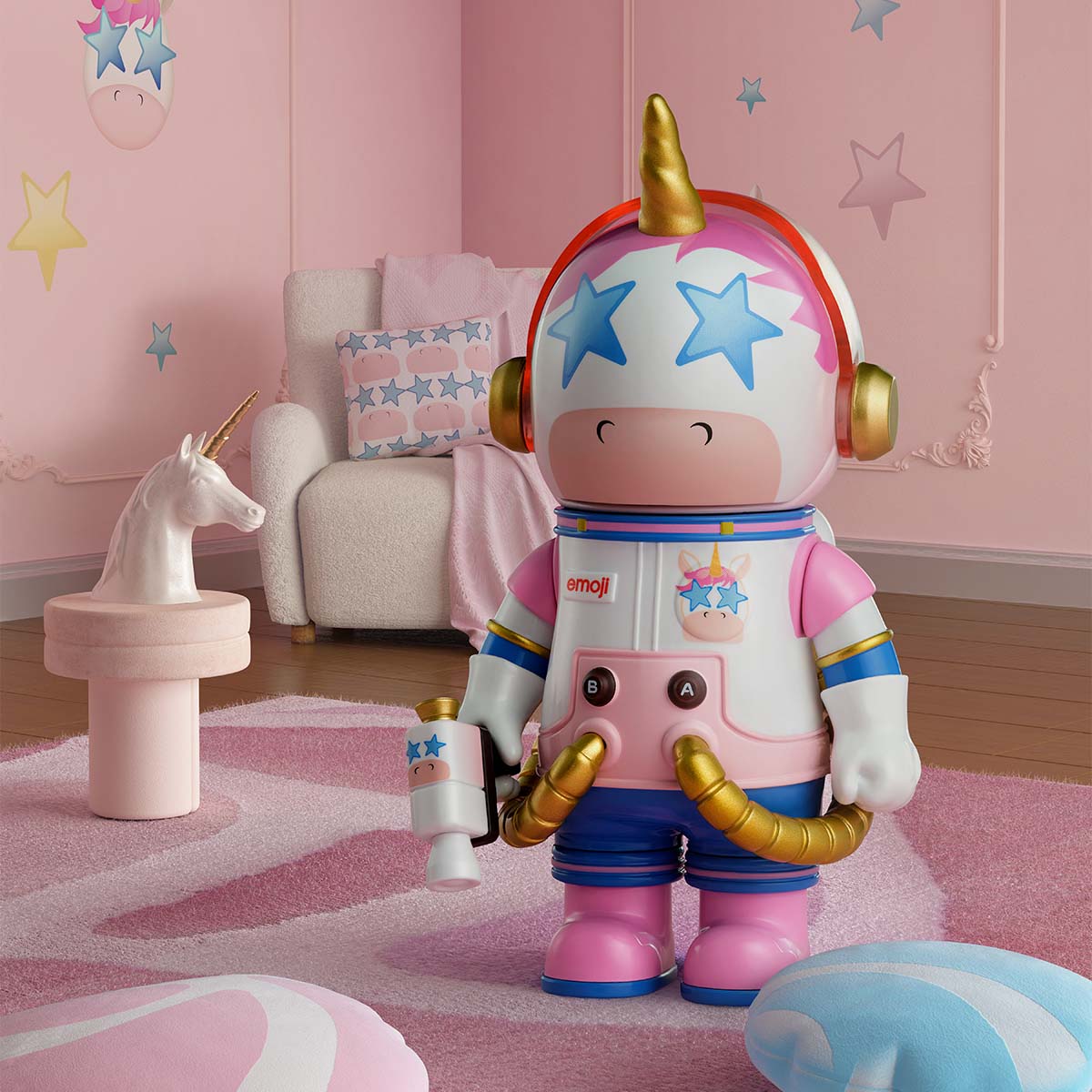 MEGA SPACE MOLLY 100% × emoji Blind Box Series - Preorder, featuring 9 designs, includes a secret variant; ships EST June 2025.