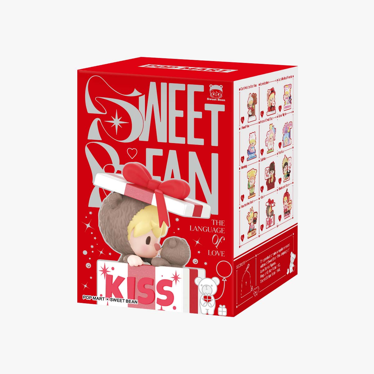Sweet Bean The Language of Love Series Figures, featuring a toy bear holding a teddy bear, part of a 12-design collectible blind box series.