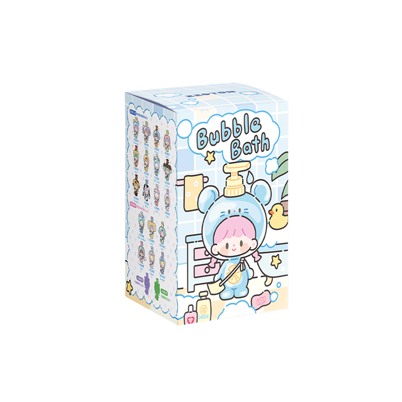 zZoton Bubble Bath Blind Box Series - Preorder, featuring a chibi bear in bath suit with bubbles and rubber duck, includes 10 designs and 2 secrets.