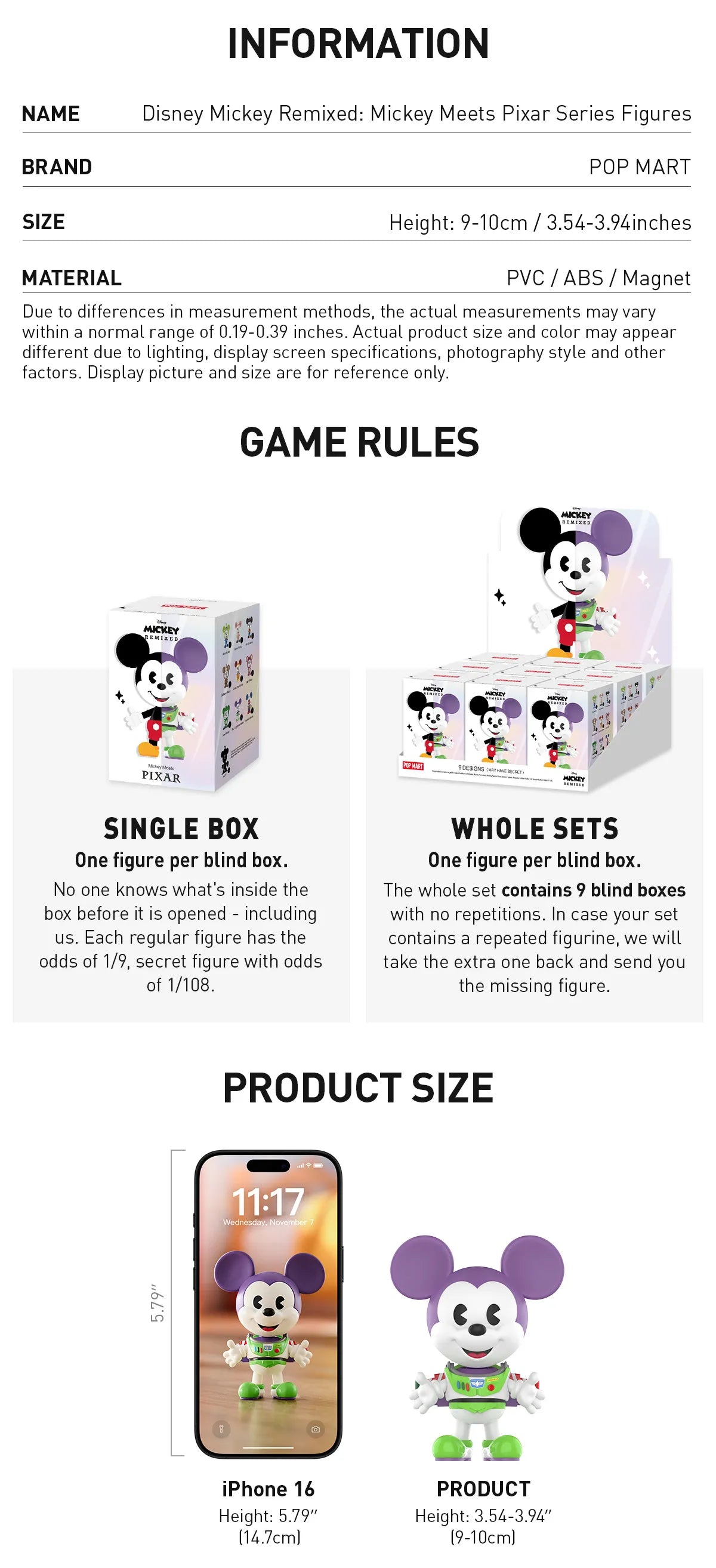 Disney Mickey Remixed: Mickey Meets Pixar Series Figures - Preorder; blind-box collectibles, 9–10 cm tall, PVC/ABS, includes magnet, random figures with secret options.