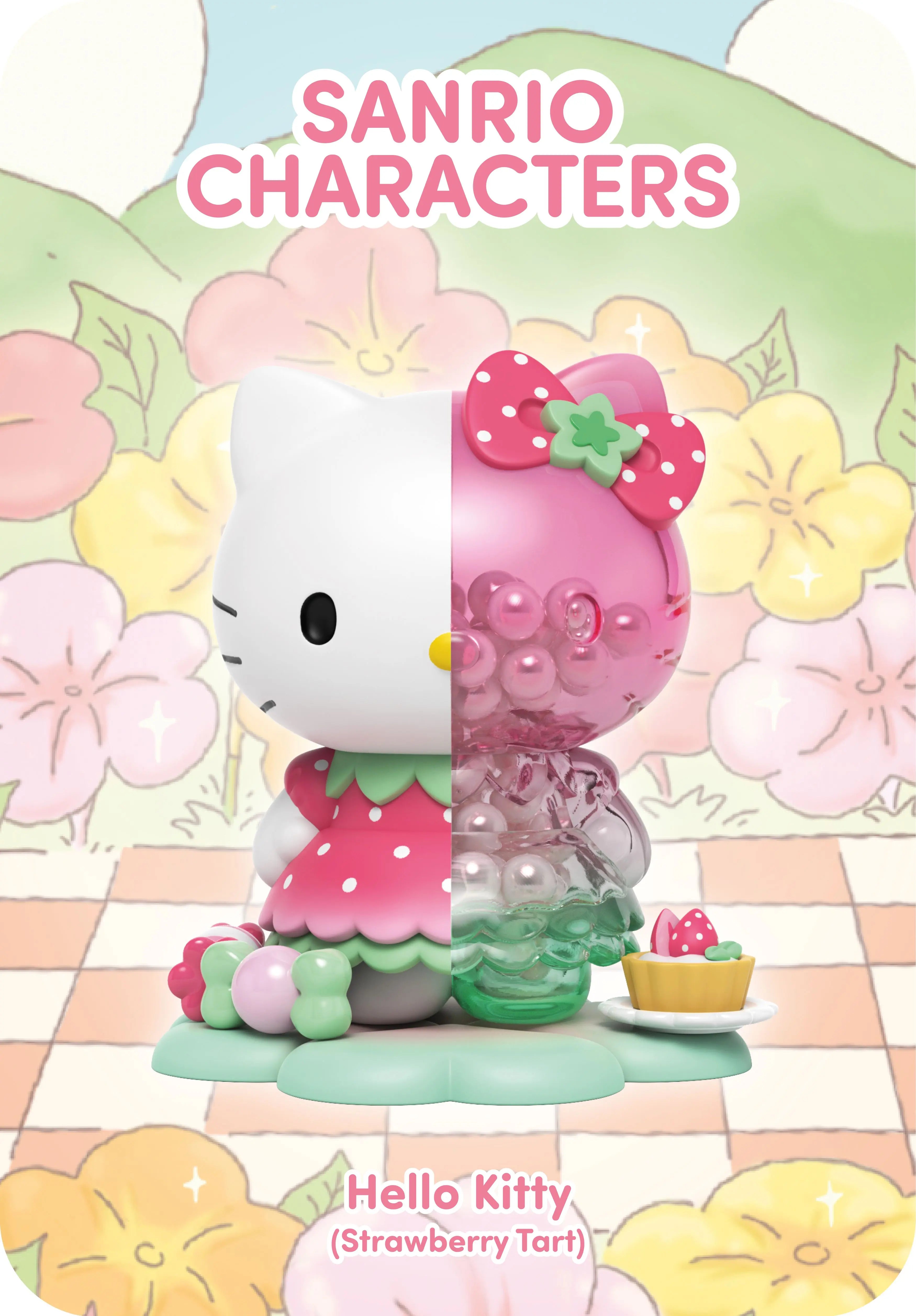 Kandy: Sanrio Floral DayDream Series figurine, preorder, featuring a cat in a pink and green dress, part of a collectible blind box set.