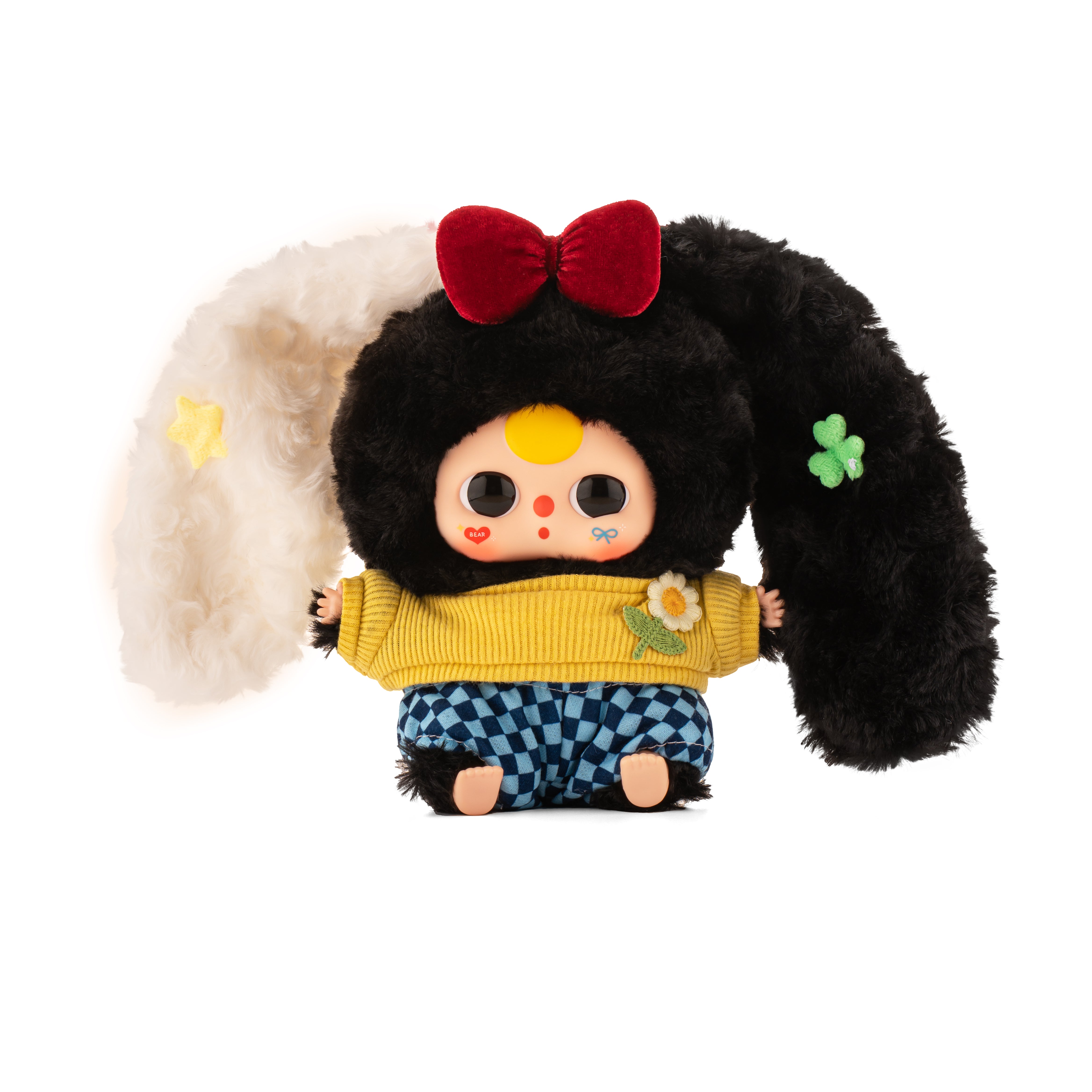 Baby Three - Lily Rabbit Town 4 plush with whimsical bunny ears, stylized face, and colorful outfit, part of a collectible series from Strangecat Toys.
