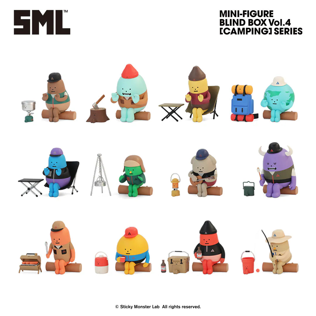 Sticky Monster Lab - SML MINI FIGURE BLIND BOX Vol.4 [Camping] Series - Preorder. Features 12 chibi figures with camping gear. Includes a rare secret design.