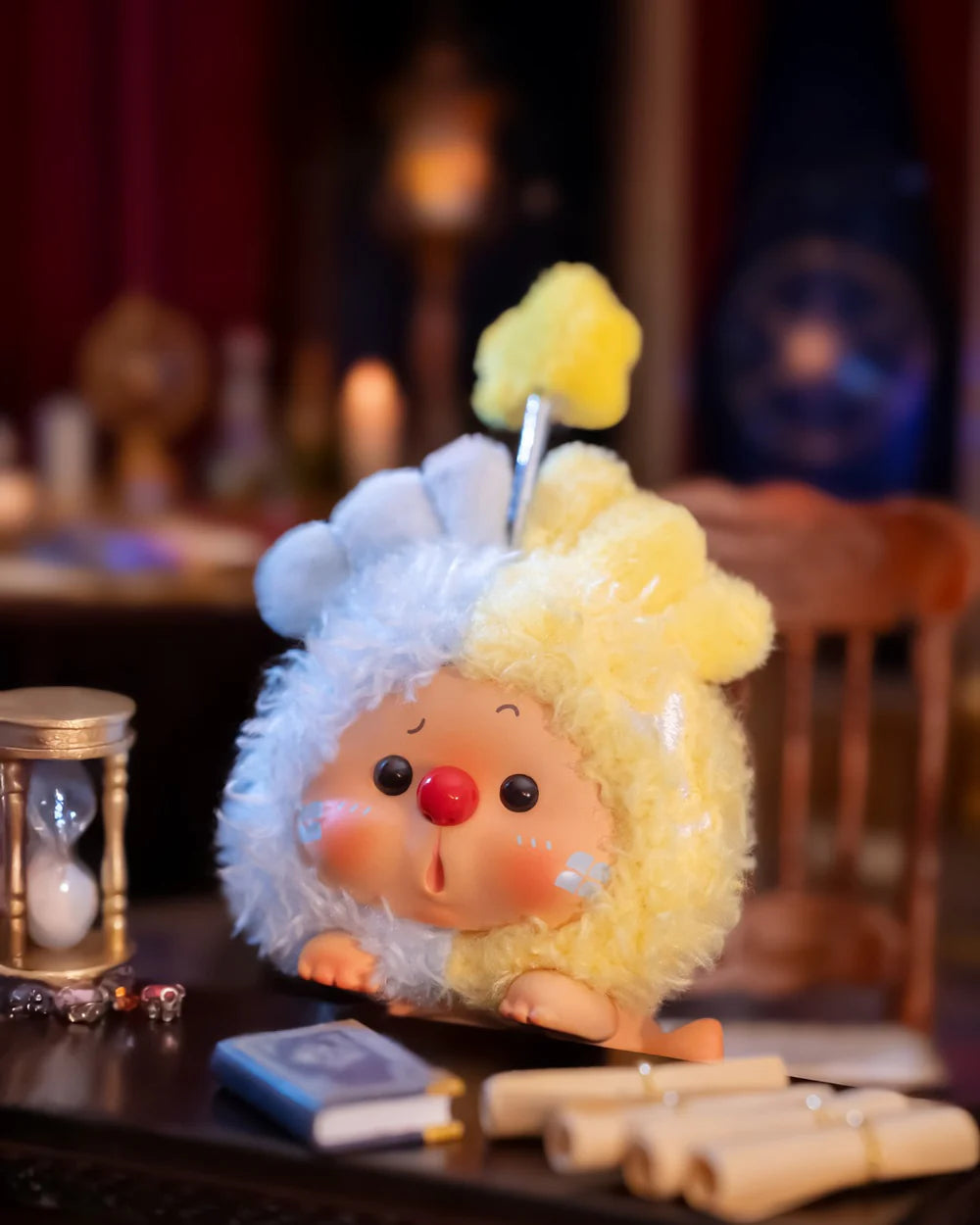 OYO Constellation Story Hipper Series Mini Blind Box figurine in cozy setting with desk and decor, embodying starry tale theme.