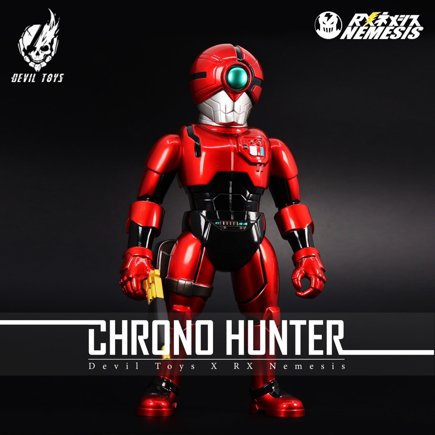 Chrono Hunter- Blood Moon action figure, a sci-fi humanoid by RX-Nemesis. Preorder now; crafted in soft vinyl. Collaboration with Devil Toys.