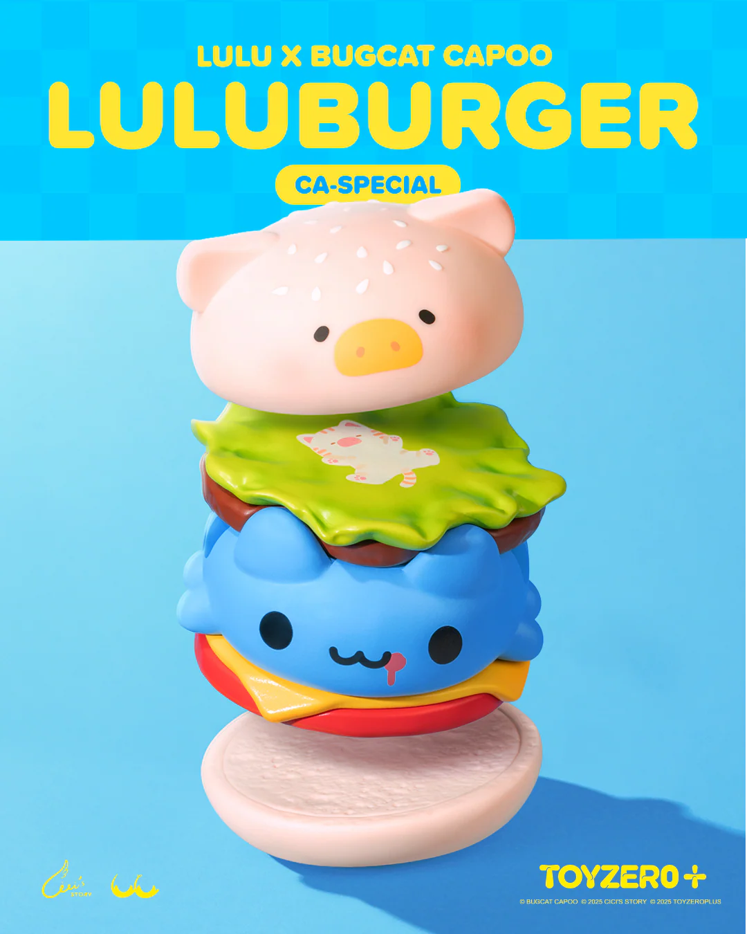 LuLu the Piggy x Capoo - LuLuBurger: A whimsical toy burger with character-shaped pieces, showcasing LuLu and Bugcat Capoo as detachable magnetic layers. Perfect for collectors.