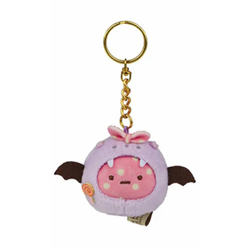 Sumikko Gurashi Halloween Plush Keychain Blind Box Series 12 features a lavender body with bat wings, pink face, candy motif, and gold-tone chain.