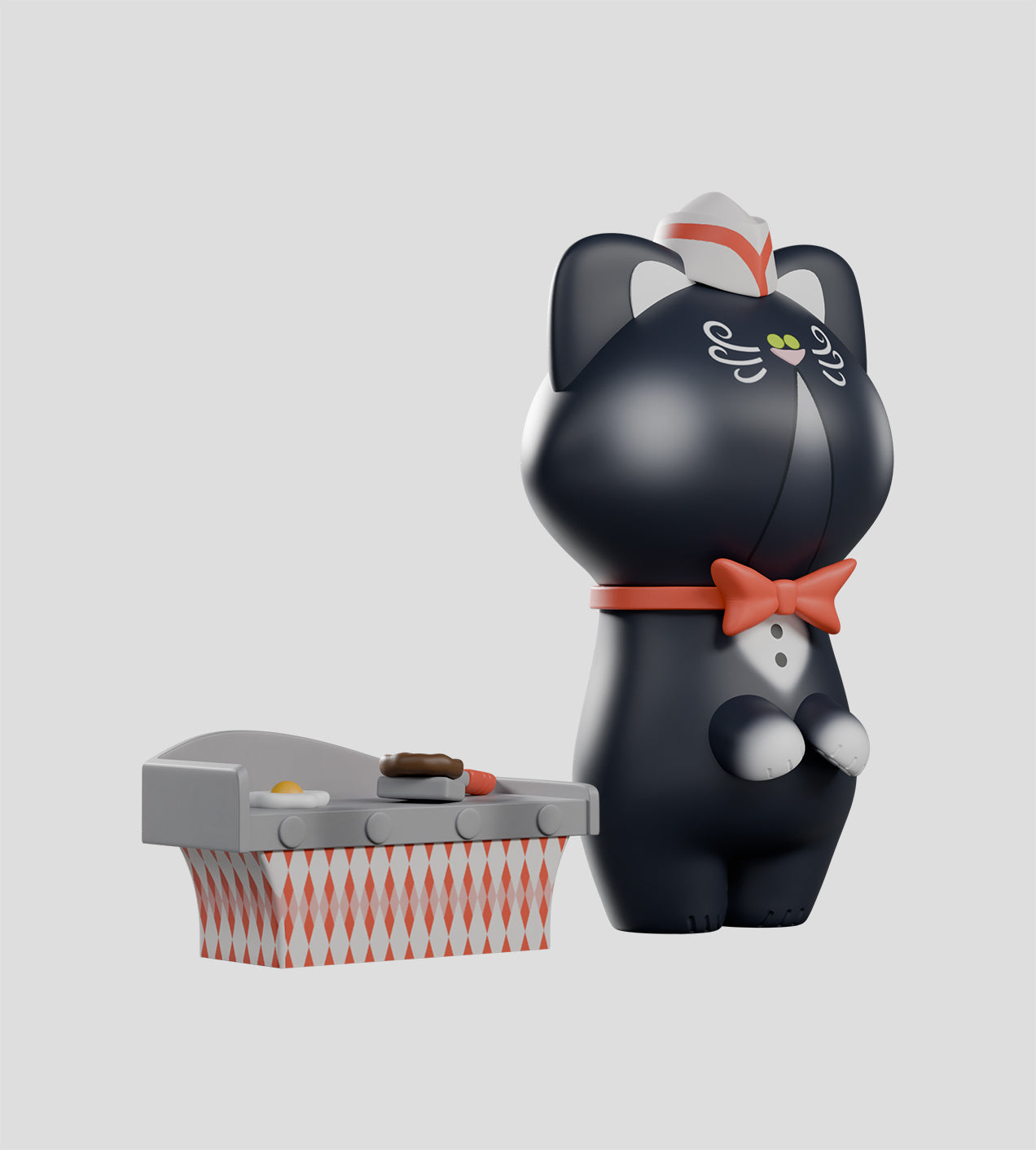 Business Boy Blind Box toy features a black cat with a red bow tie, representing various careers with accessories. Made from PVC, ABS; size 3.1-3.7 inches.