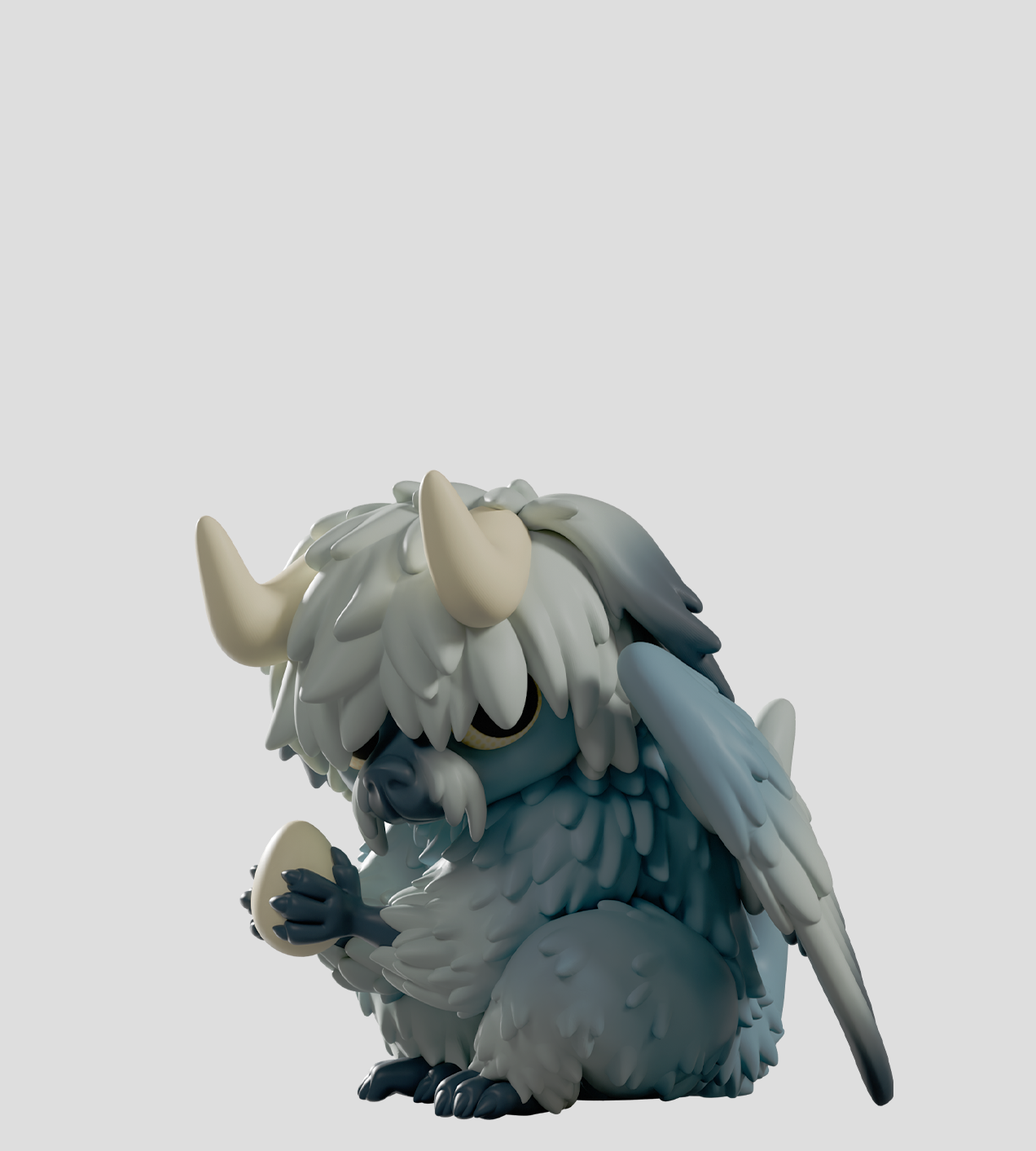 Chimeric Dragons Blind Box - Preorder: A fantasy creature figurine with horns, golden eyes, and talons holding an egg, part of a dark fantasy collectible series.
