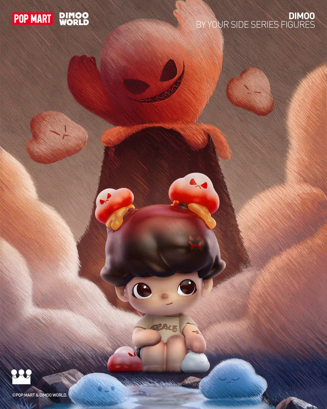 Alt Text: DIMOO By Your Side Blind Box Series toy with cartoon character preorder for July 2024. Includes 12 designs, one secret.