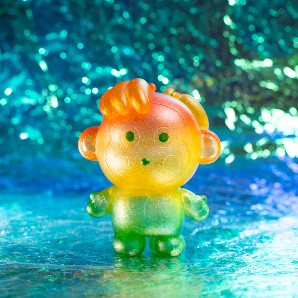 Soft vinyl toy featuring Monkichi Crystal Parade Special Edition design, close-up of toy details.
