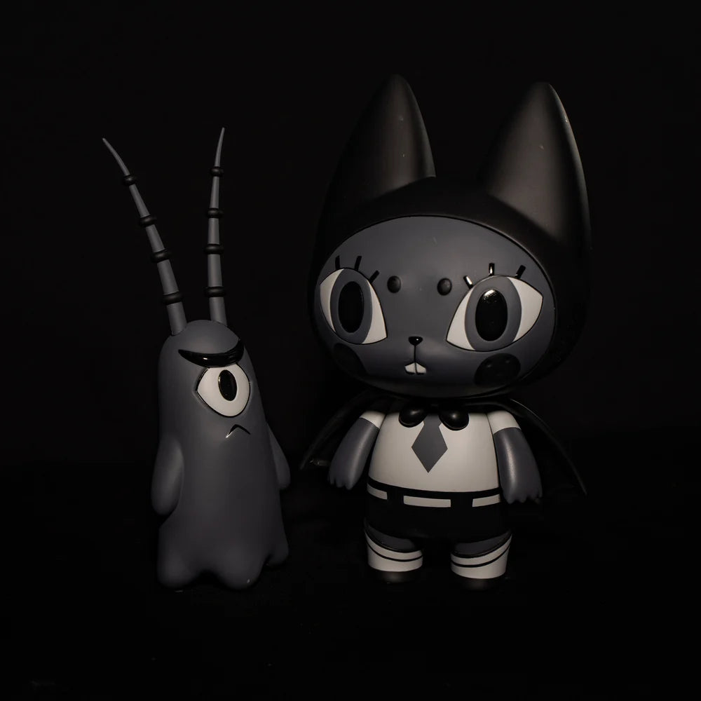 XL BADMEAW figurine of a cat and ghost, approximately 20cm tall, crafted from soft vinyl, designed by Mueanfun Sapanake.