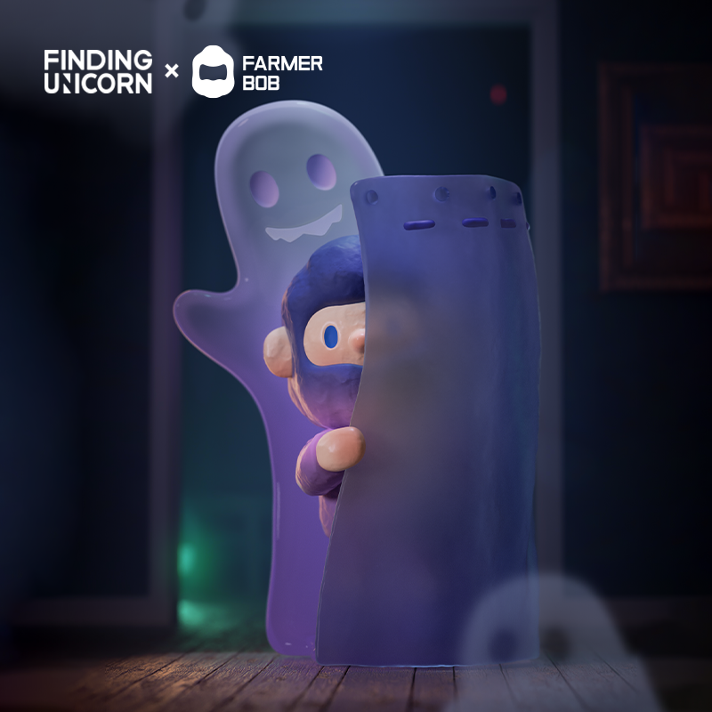 FARMER BOB FEELING YOU BLIND BOX SERIES toy figurine peeking from purple liquid, preorder for May 2025 release. Contains 12 designs, including secret editions.