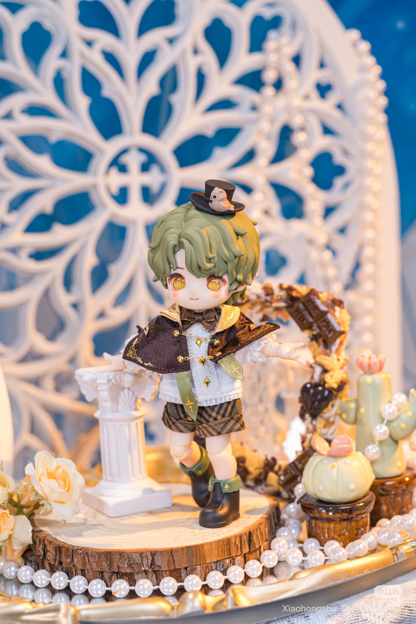 NAGI: The Phantom Record Series Articulated Figure on wooden base, surrounded by whimsical props, available for preorder at Strangecat Toys, shipping November 2025.