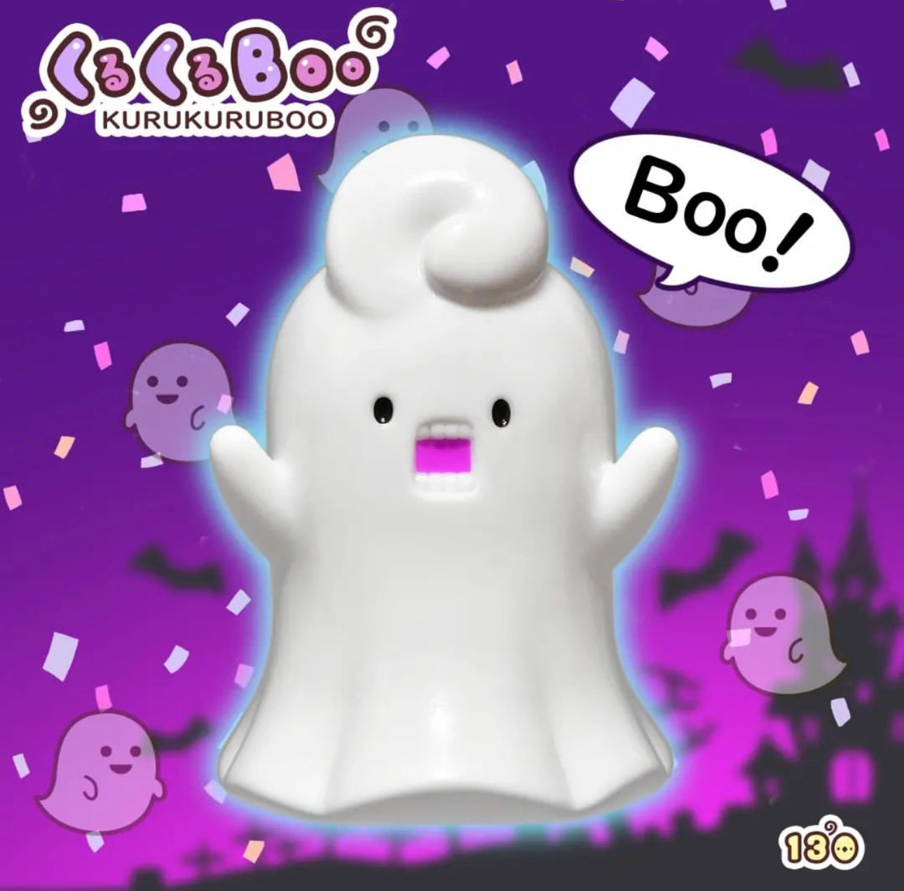 Sofubi toy ghost KURUKURUBOO - White by 130, cartoon snowman design, 70mm size.