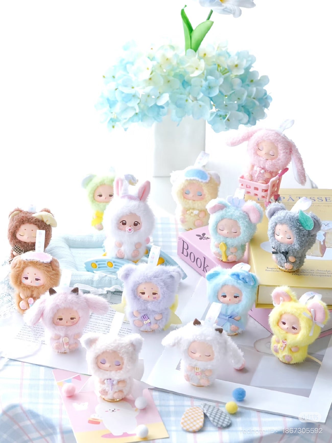 Sleepy Baby series vinyl plush keychain blind box featuring a stuffed animal in a mouse garment, part of a collectible set with mystery designs.