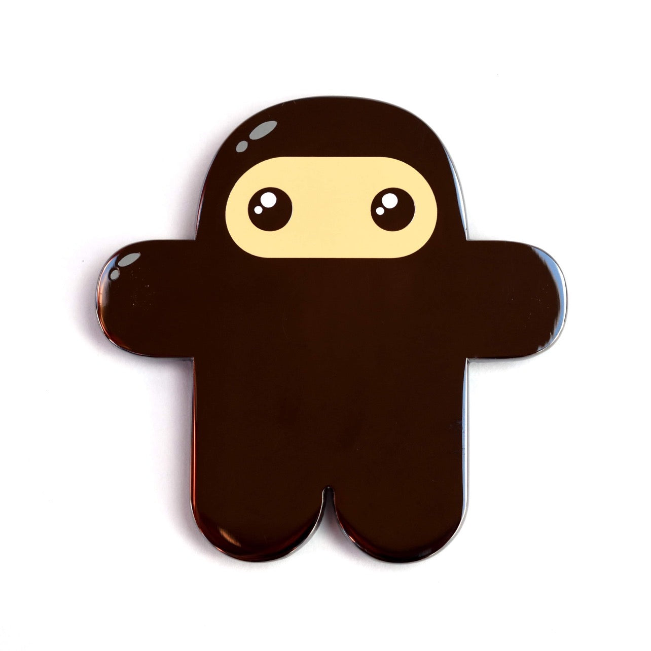 Shawnimals Ninjatown Enamel Magnet featuring a black ninja figure with a yellow face, limited edition collectible toy from Strangecat Toys.