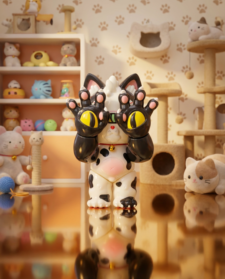 Grandpa Kiiti ver by Abao x Grape Brain x Prime: A 6-inch stylized cat figure with oversized black gloves, displayed in a playful, cat-themed setting.