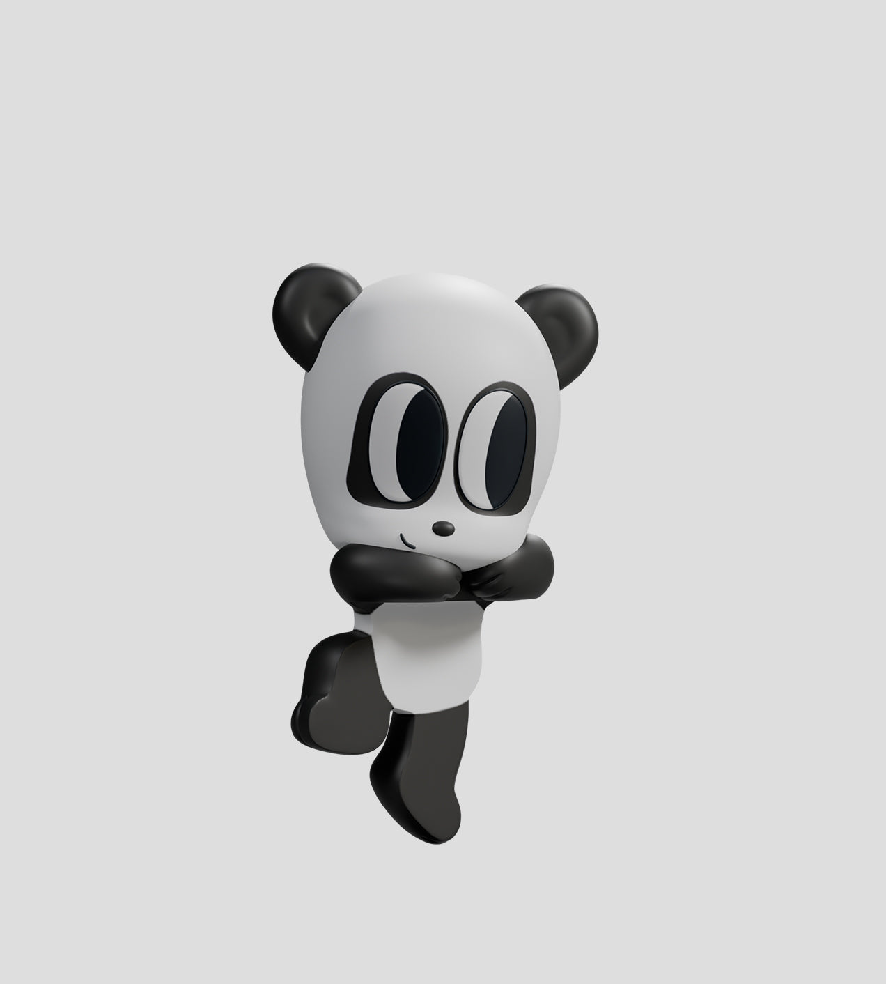 Tiny Shiny Hineys Peekers Blind Box features a 3D cartoon panda figure with folded arms, adhesive backing, and a playful pose, designed by Kibooki.