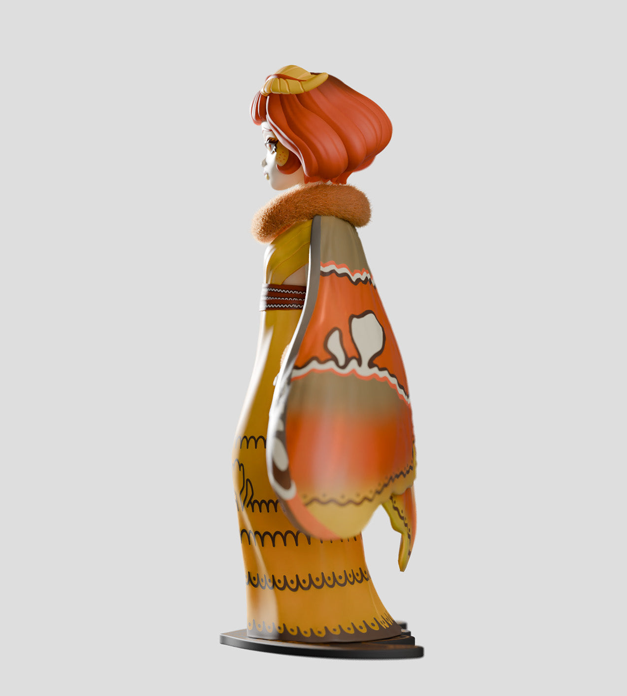 Atlas, a Moth Fairies figure from Strangecat Toys, features a yellow gown and intricate design, embodying elegance from the enchanting Lepithria kingdom.