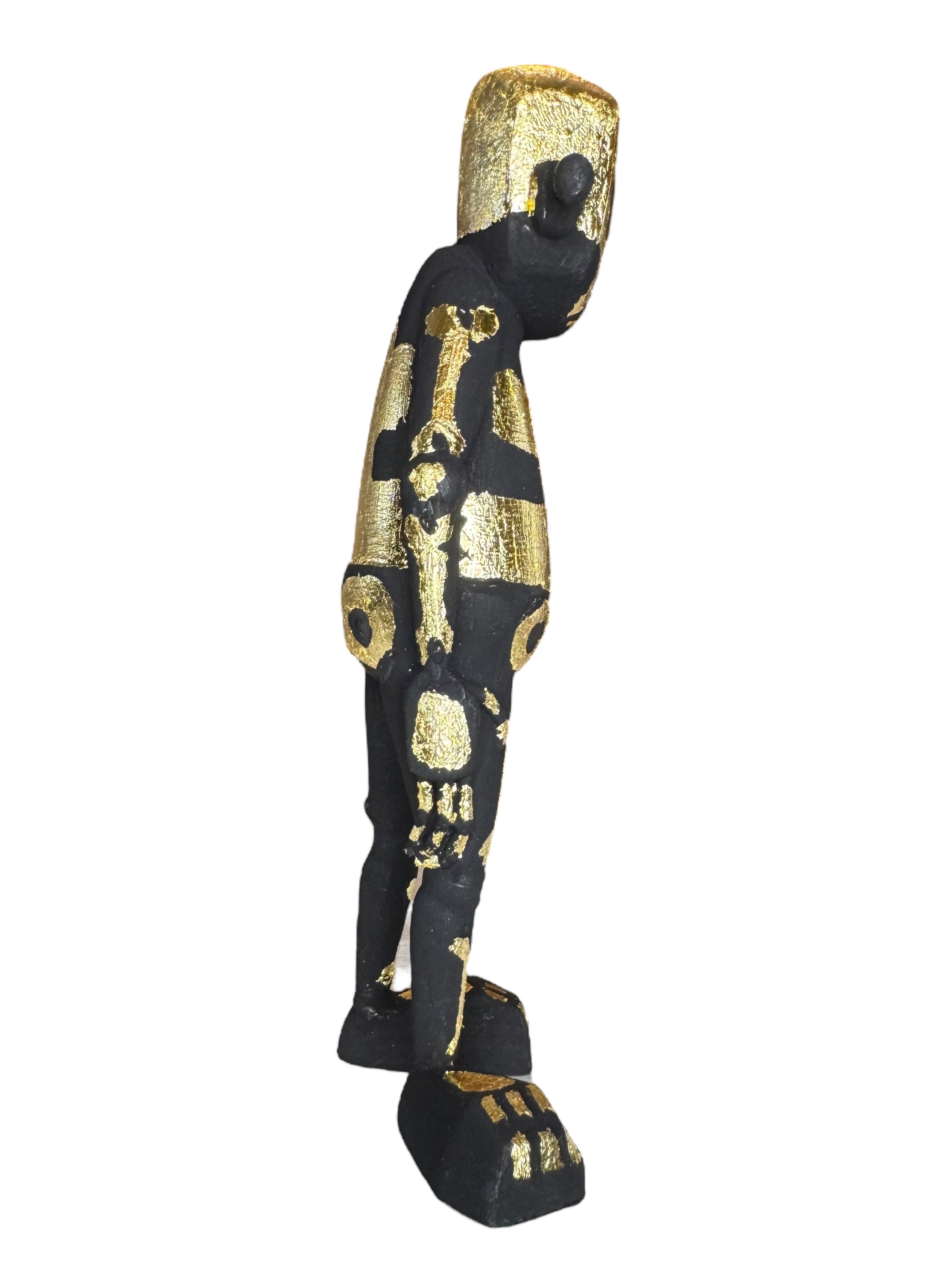 Time Will Tell - Stand tall series Black and gold by Chris RWK: Matte black resin sculpture with gold leaf accents, 6 inches tall.