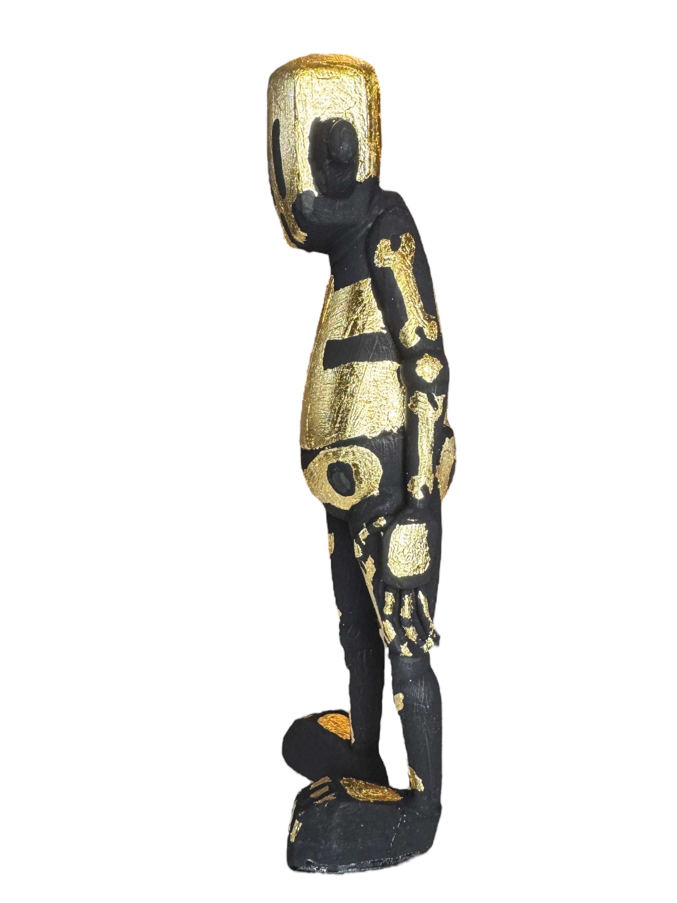 Time Will Tell - Stand tall series 'Black and gold' by Chris RWK: A 6-inch resin figure with gold leaf accents, blending skeletal and robotic motifs.