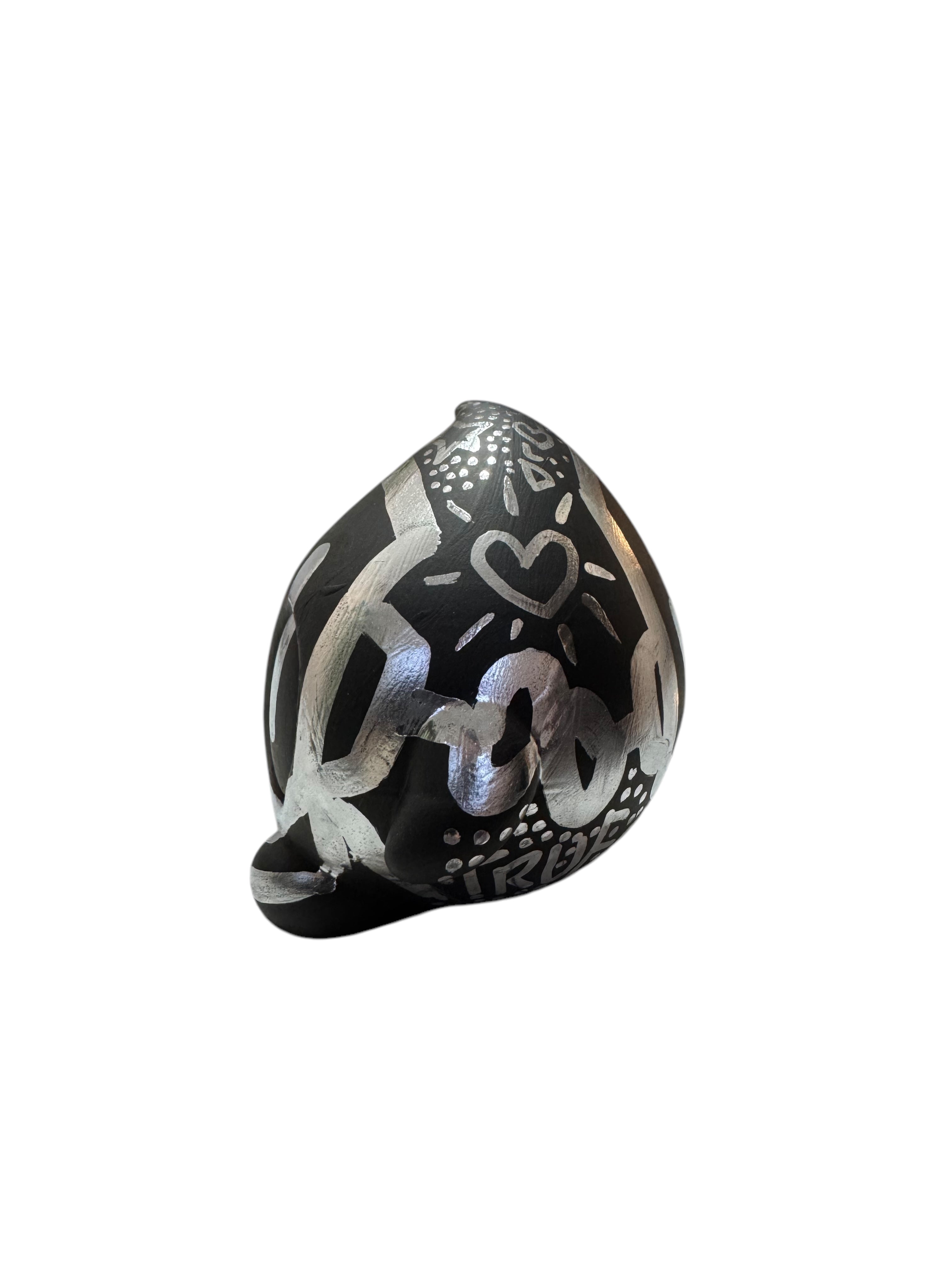 Bite Me - No biting XL by Chris RWK, a unique black and silver 3D resin helmet, limited edition from Strangecat Toys' art toy collection.