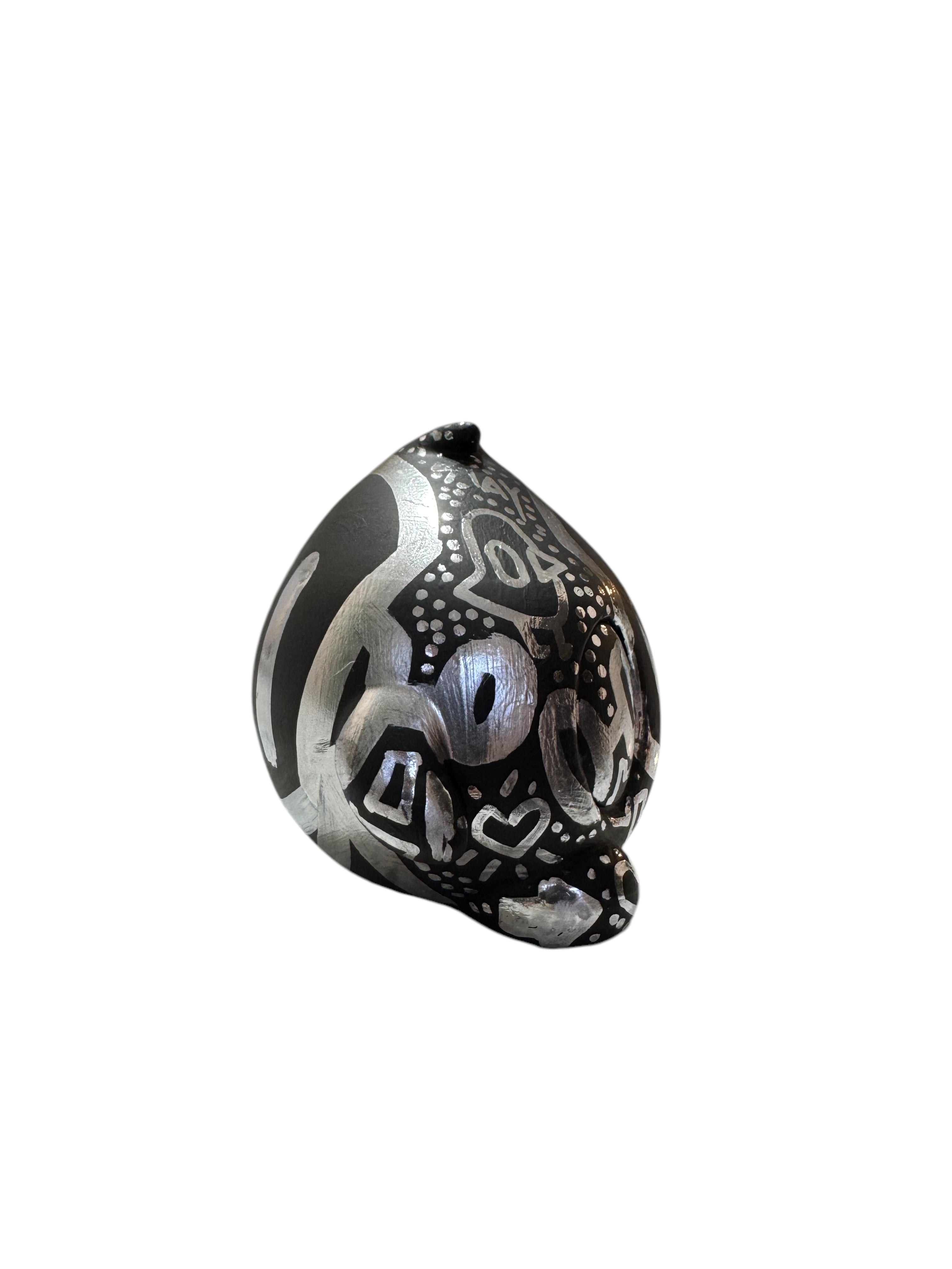 Bite Me - No biting XL by Chris RWK, a limited edition 3D resin art toy featuring intricate black and silver designs, available at Strangecat Toys.