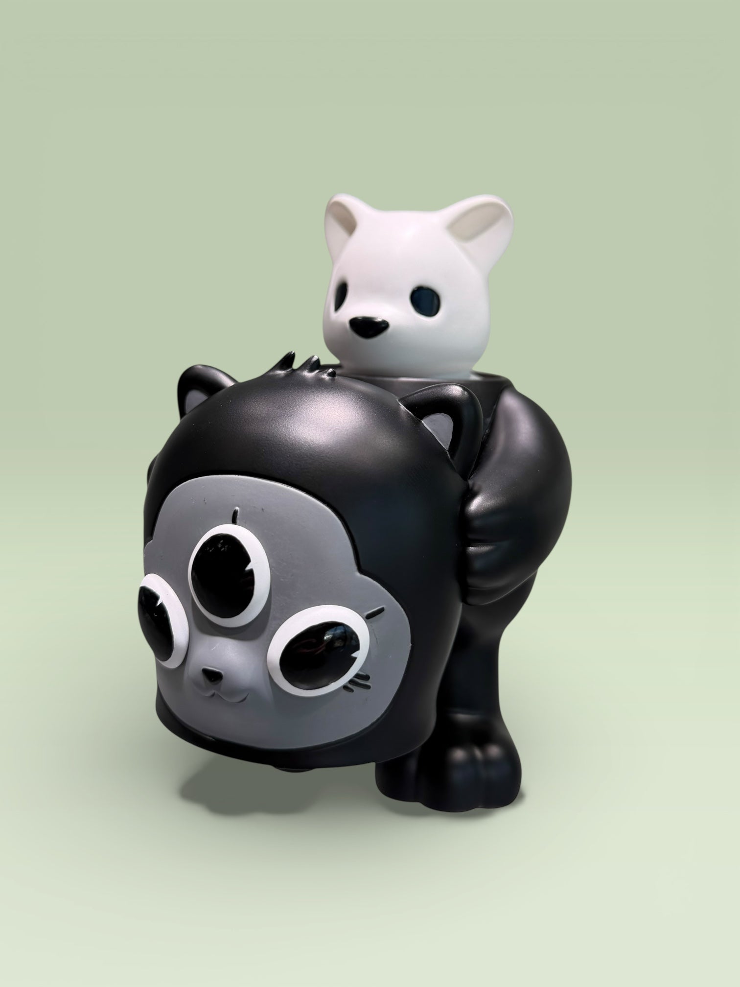 CollectedCon Luke Chueh Beans Exclusive: Two stacked, cartoon-styled vinyl figures in black and white, showcasing designer art toys, available for preorder.