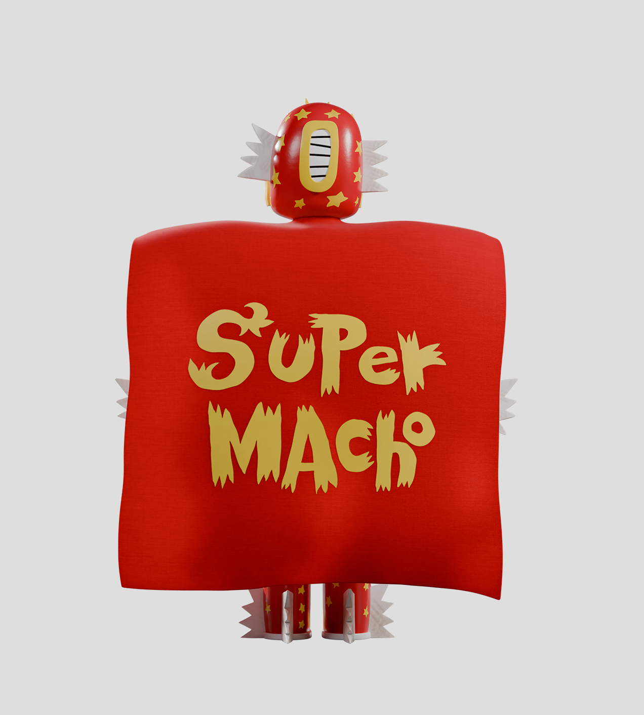 Super Macho Luchador Limited Edition figure, featuring a red cape with Super Macho text, red helmet with stars, and silver spikes. Preorder for November 2025.
