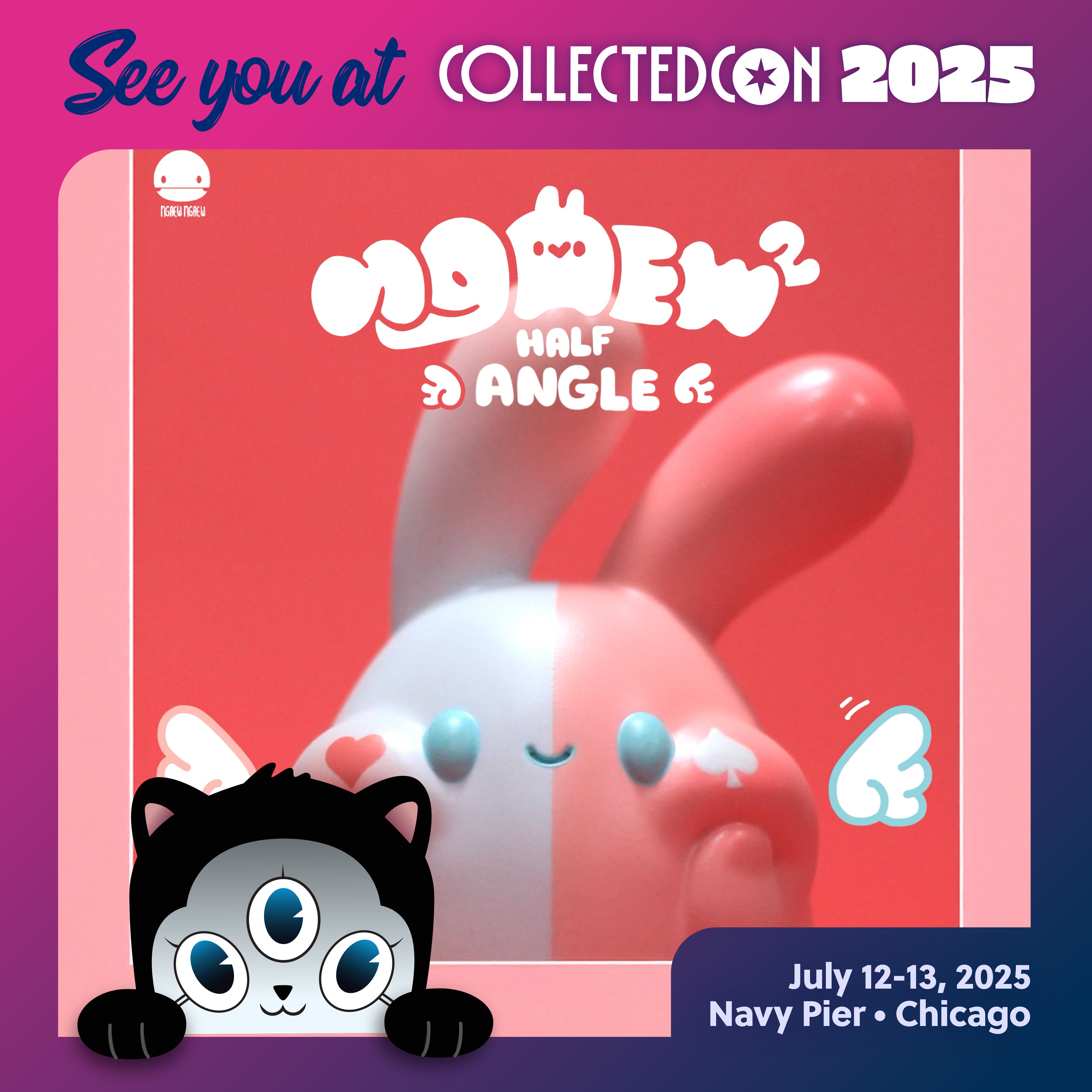 Ngaew Ngaew chubby “half angle” resin figure, 3.5 in size, featuring a unique cartoon cat design with three eyes, part of a limited edition of 50.