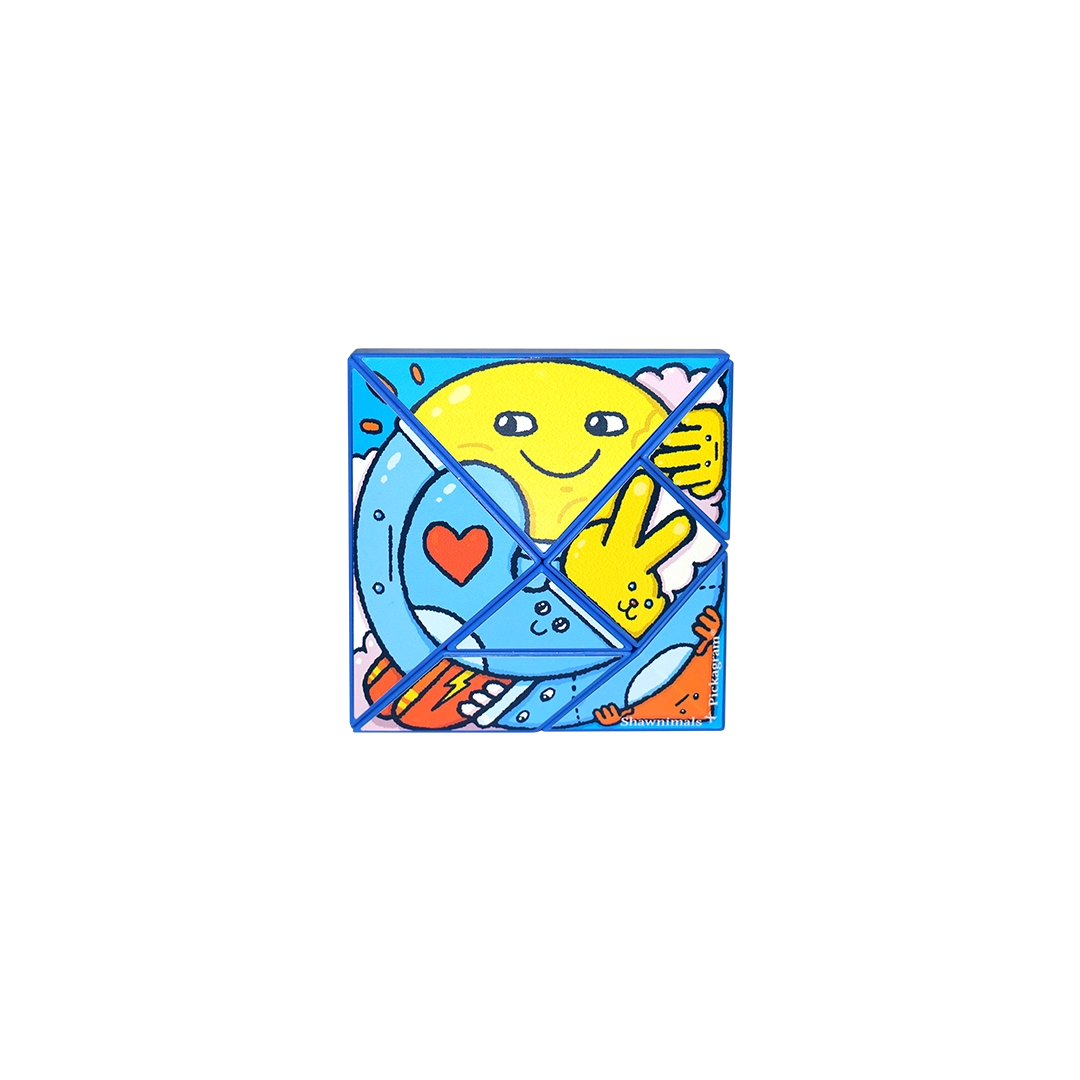 Art Pickagram 3D Puzzle X Artist_01 Shawn Smith, featuring a whimsical scene with a smiling sun, heart, peace-sign fingers, and playful cloud details.