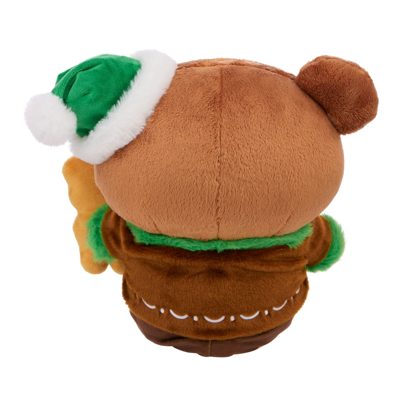 Chairo Holiday Cake Plush, an 11 brown bear-like toy, wears a festive jacket and hat, holding a star in its paw, viewed from the back.