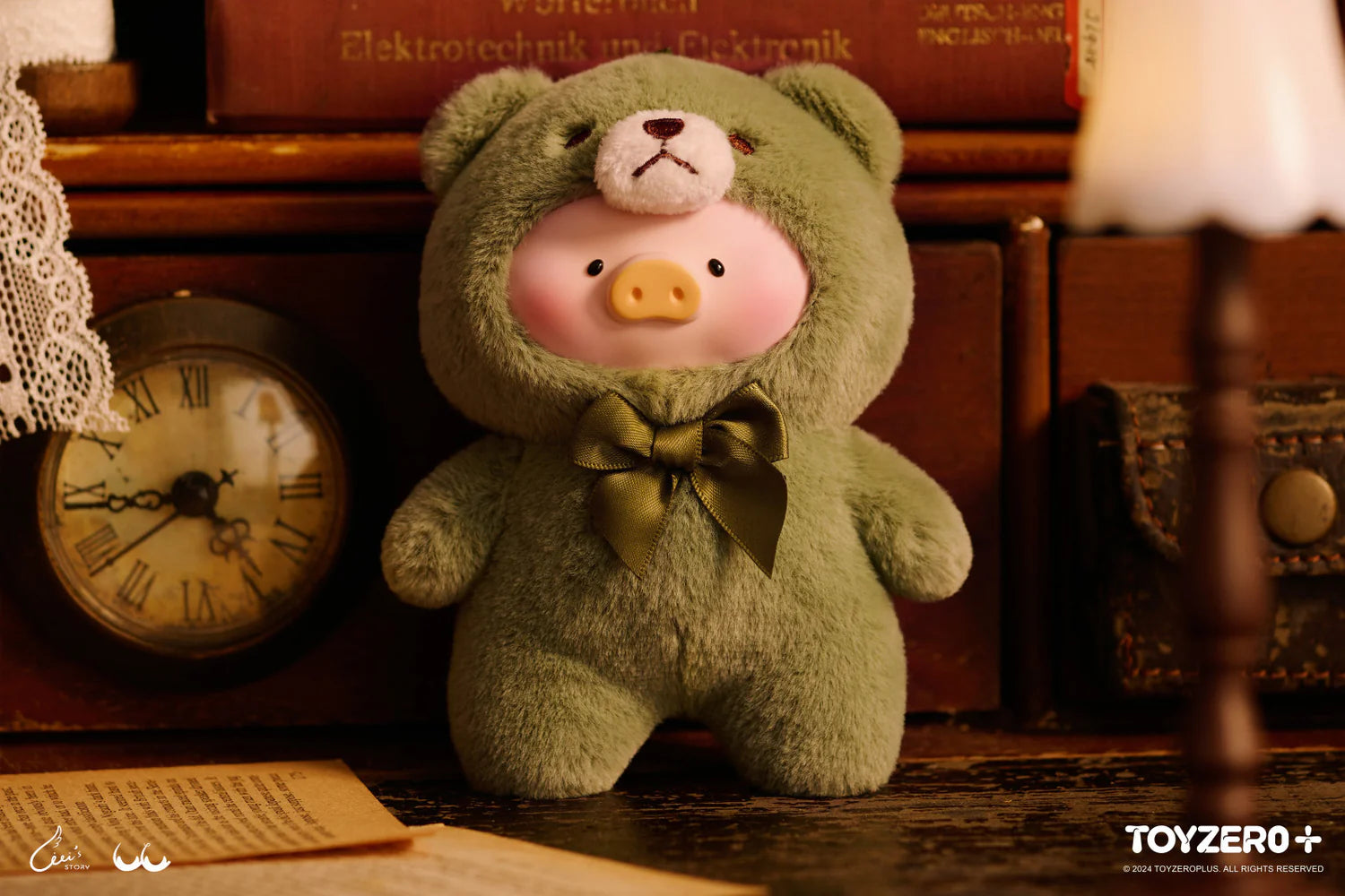 A vintage blind box toy: LuLu the Piggy from Vintage Teddy Shop Vinyl Face series. Soft vinyl and plush, 14cm tall. A blind box and art toy store.