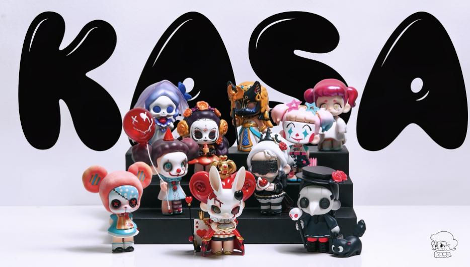 Kasa 1.0 I’m Not Bad Guy Blind Box Series featuring small PVC figurines, each with a mask, showcasing diverse toy designs.