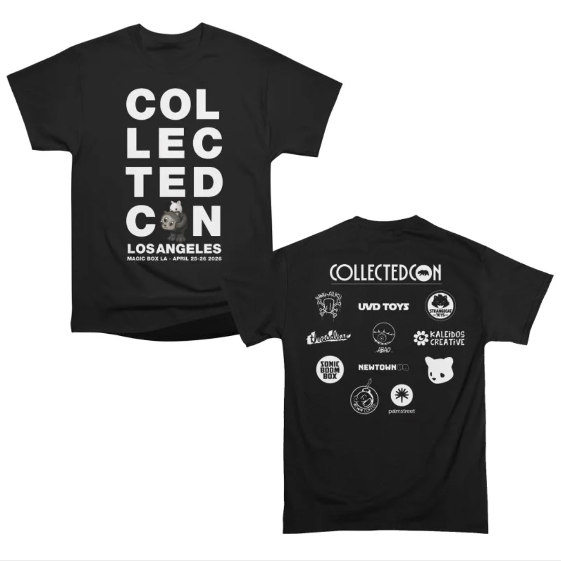 CollectedCon 2026 Shirt by Luke Chueh, featuring event details and toy graphic on front, sponsor logos on back. Preorder for May 2026 shipment.