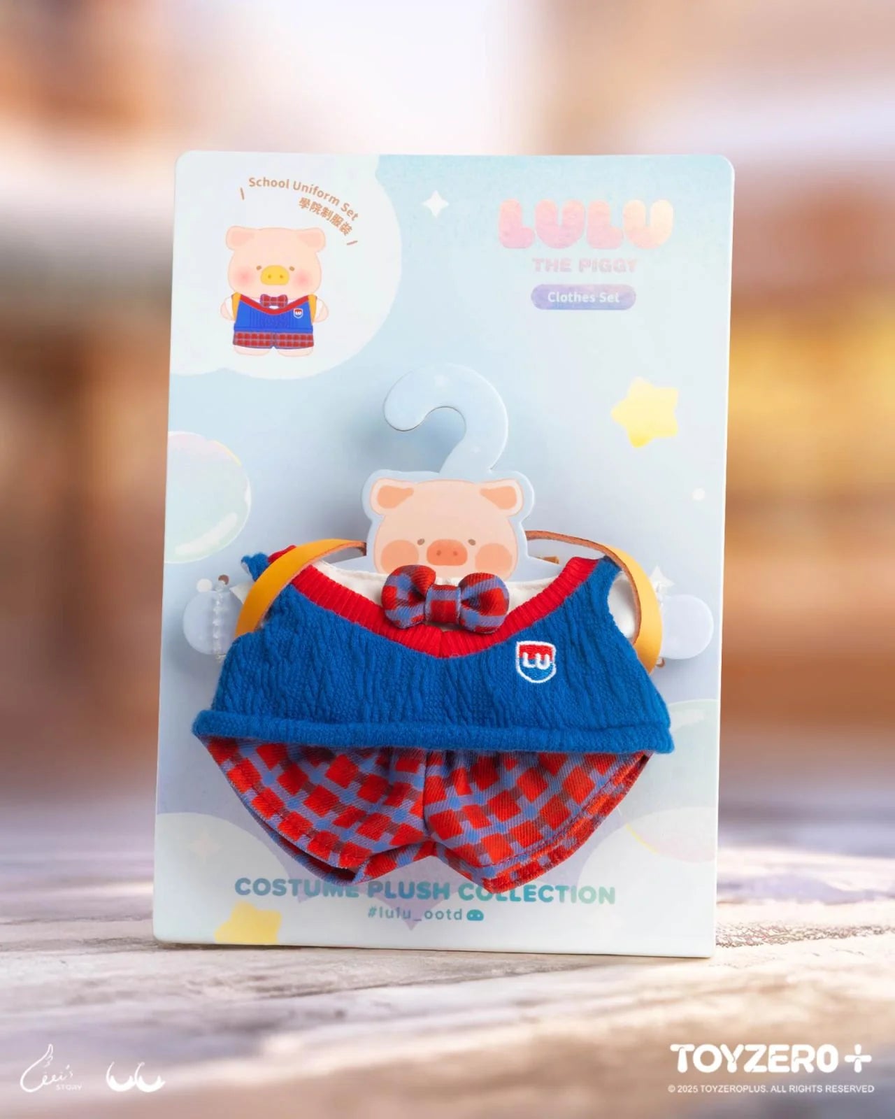 LuLu the Piggy OOTD - Clothes Set (School Uniform Set) - Preorder. Features a cartoon pig in a blue vest with red bow tie.