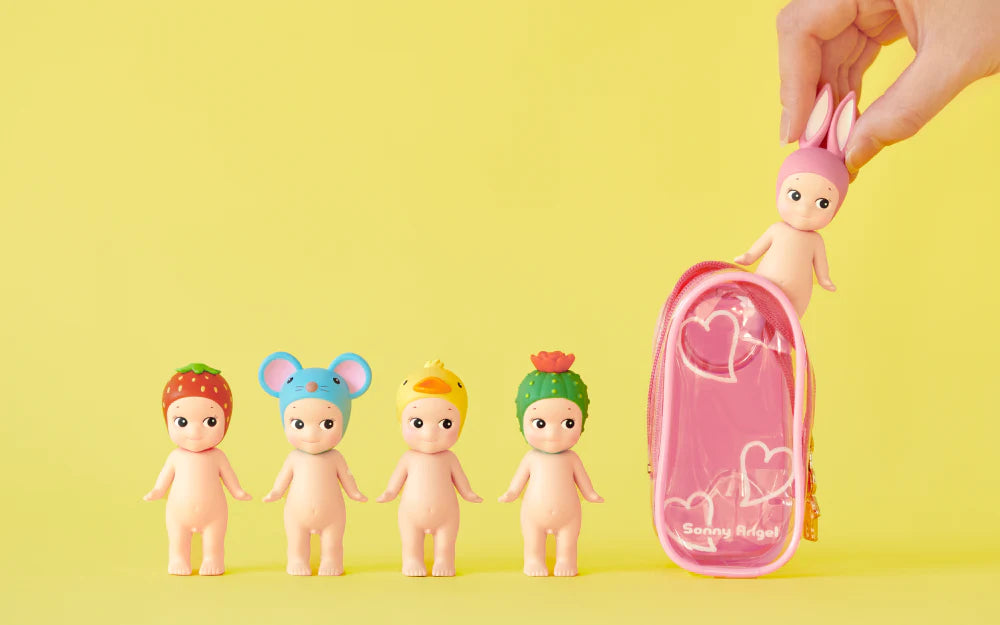 Sonny Angel My Bestie Case, a clear, lightweight protective case for mini figures, featuring a discreet belt for secure attachment to bags or pouches.