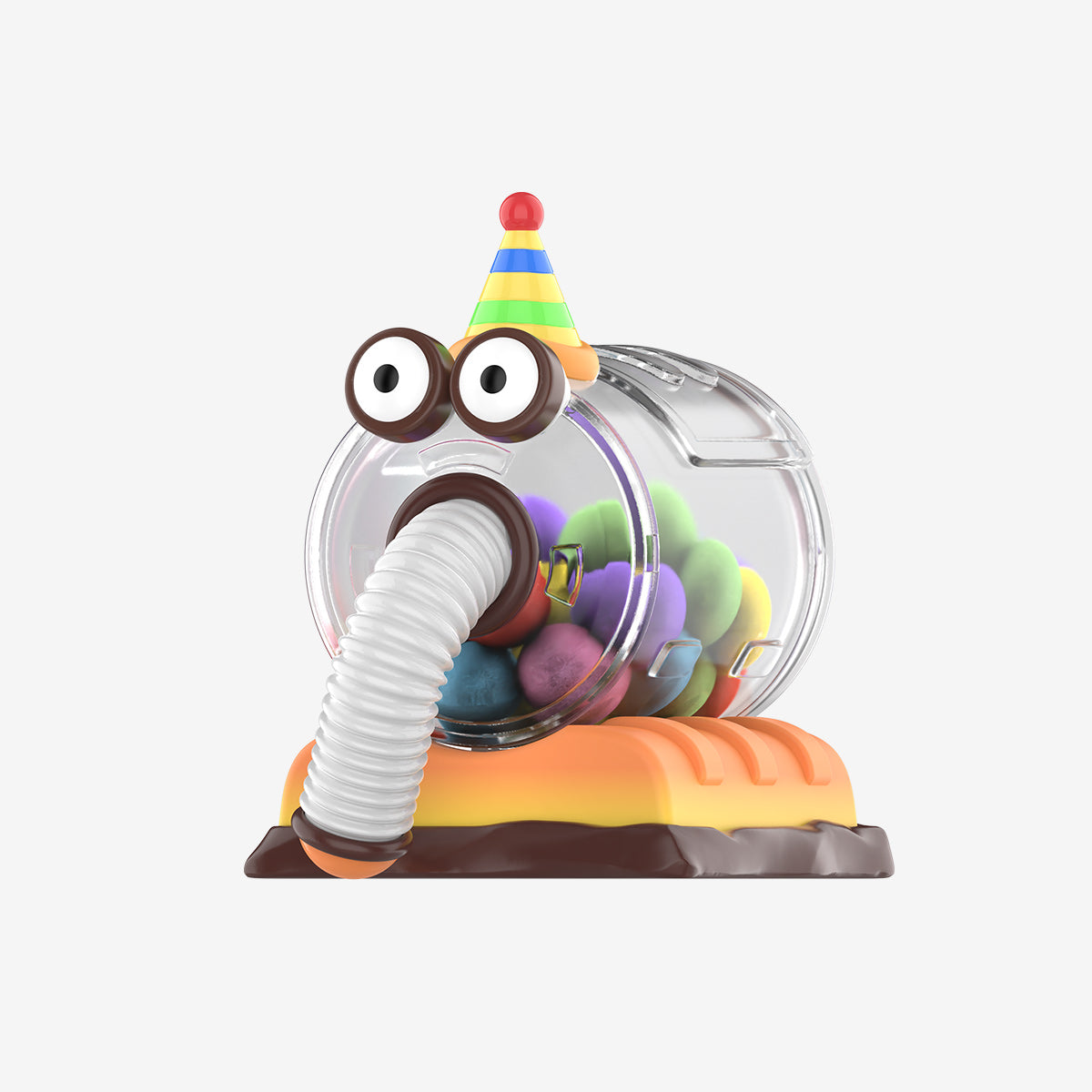 Teletubbies Fantasy Candy World Series: A whimsical gumball machine character with googly eyes, hose trunk, and party hat, available for preorder.