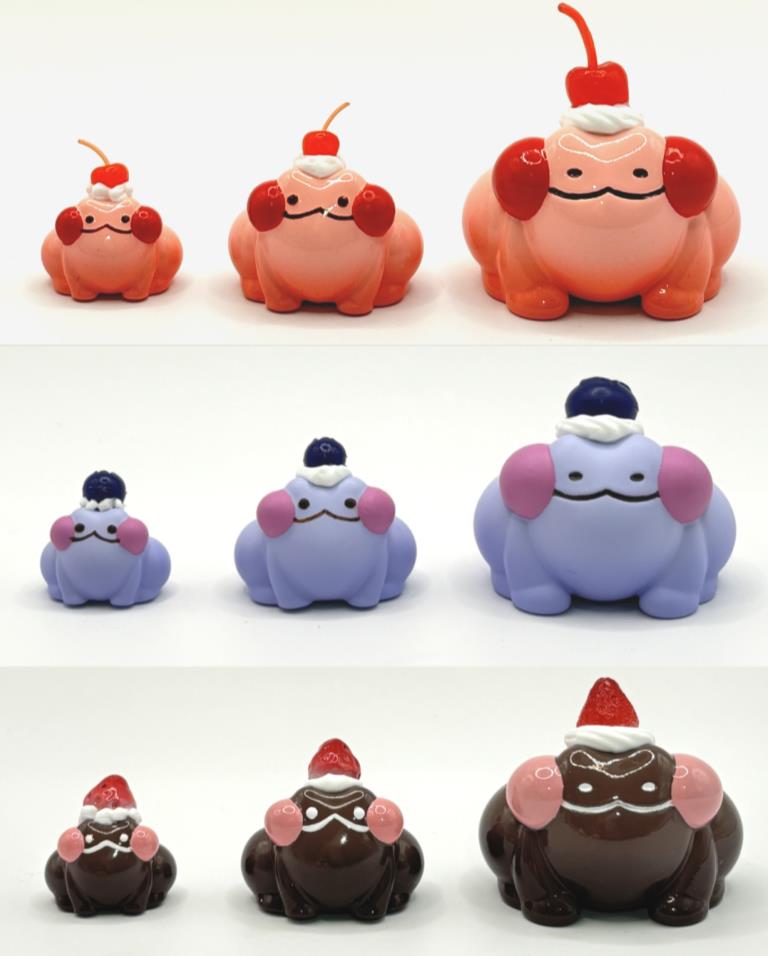 A blind box toy collection featuring Dudu with Dessert by Wish Land: resin figurines of a bird, dog, and more. Moon not included.
